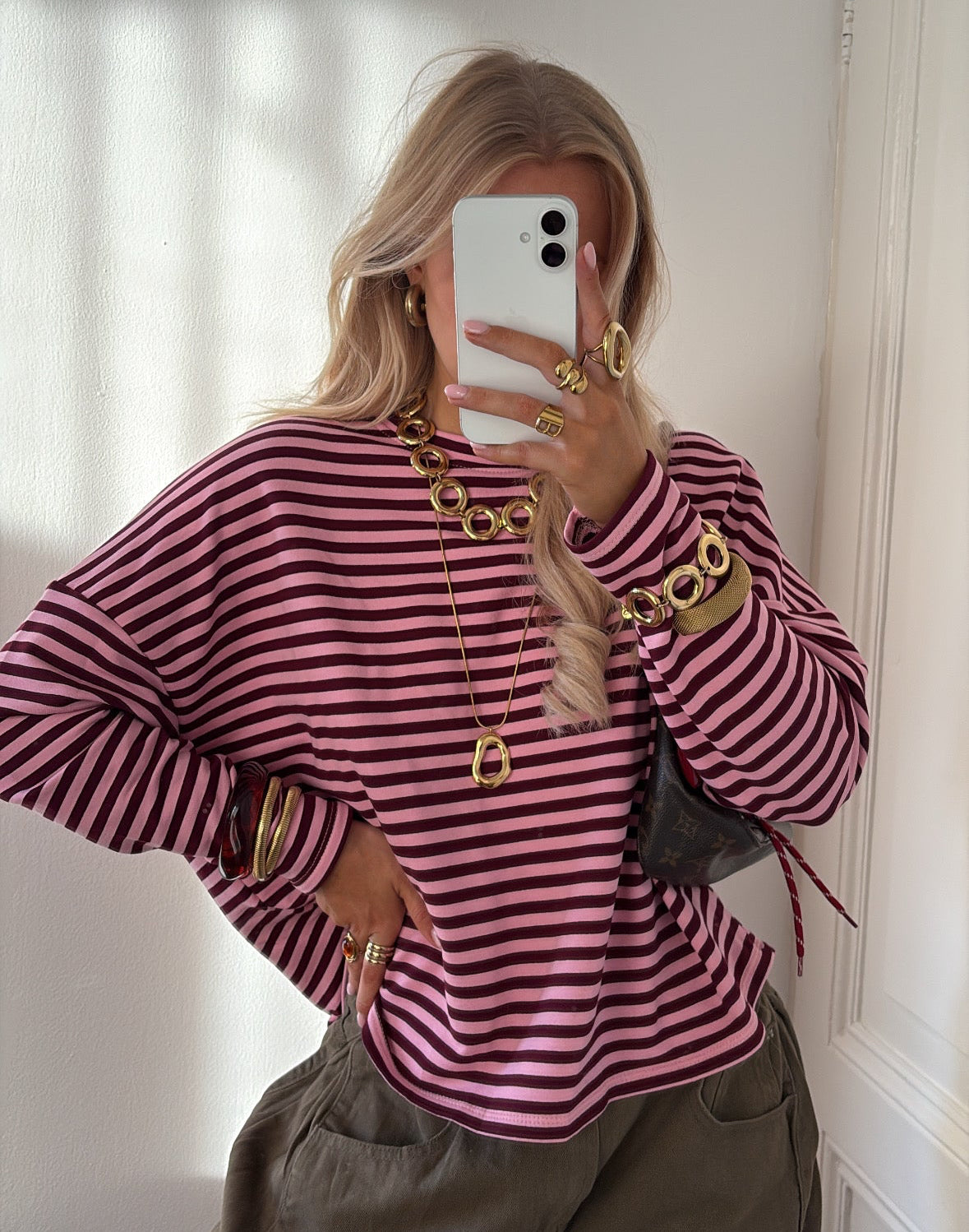 Lies stripes tee roze/burgandy
