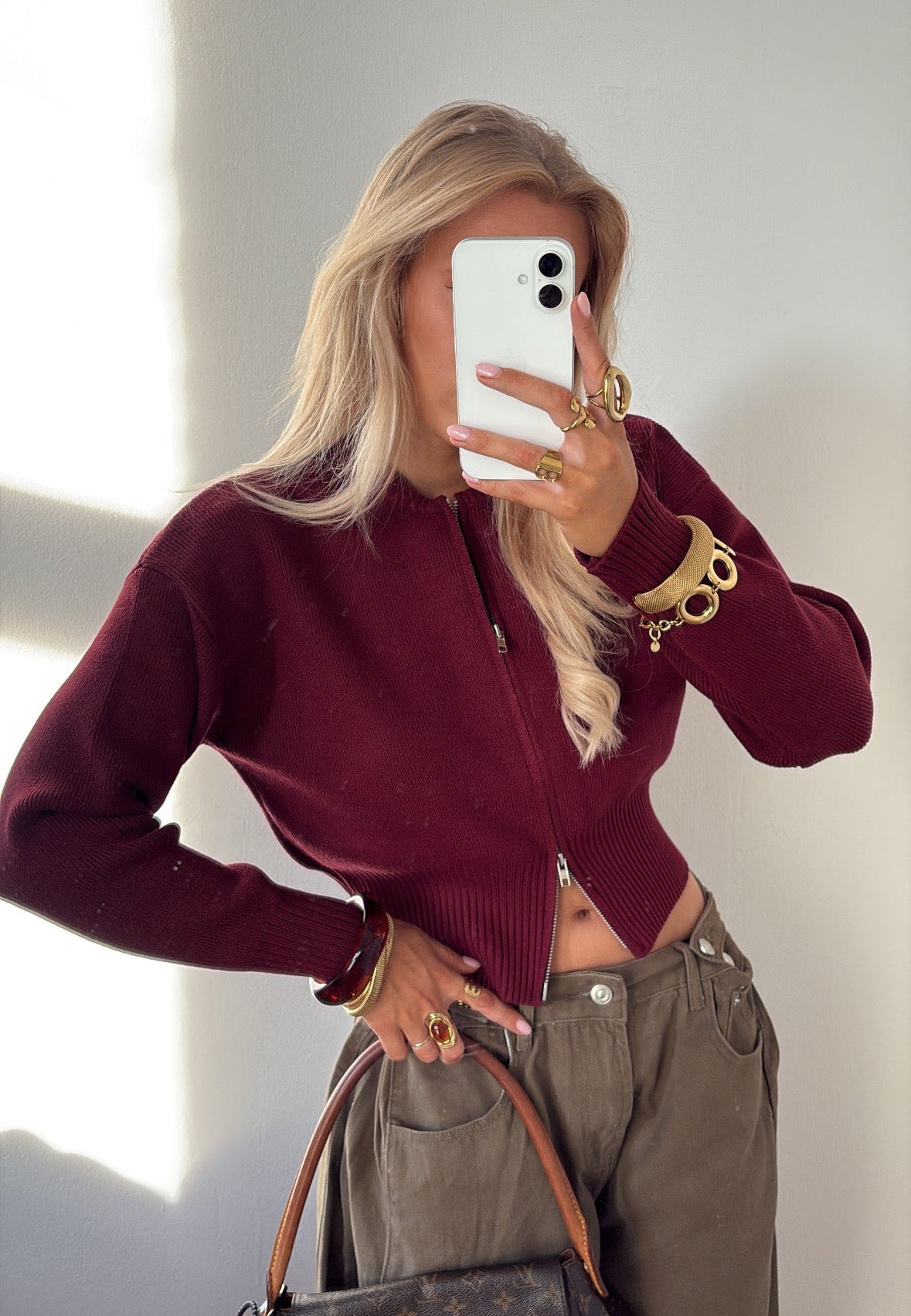 Zip knit burgandy