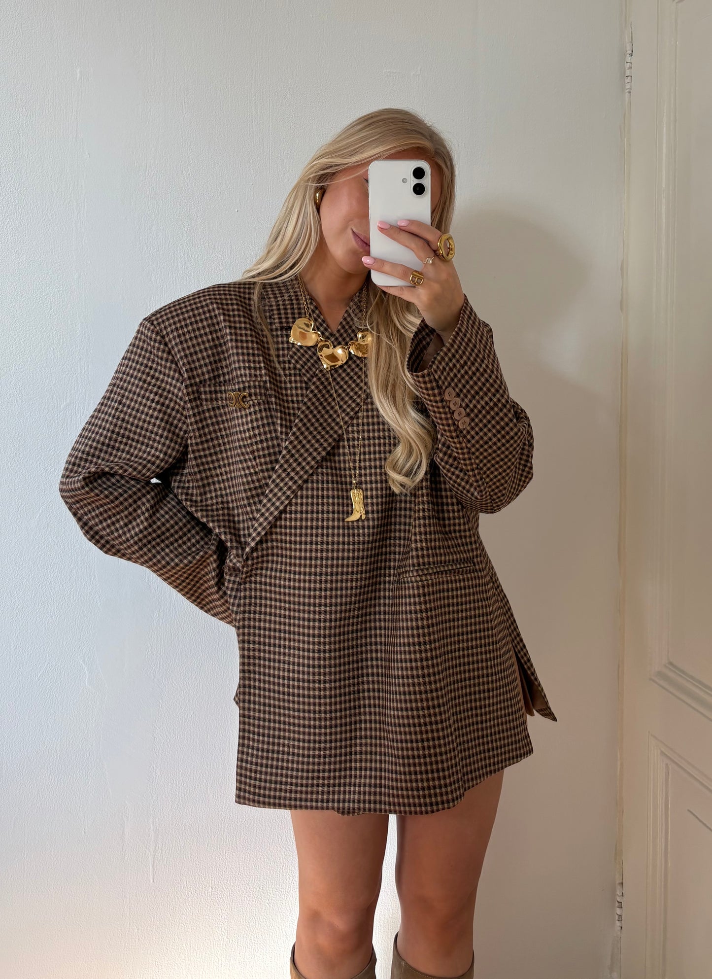 Carmen oversized blazer - Checkered Brown