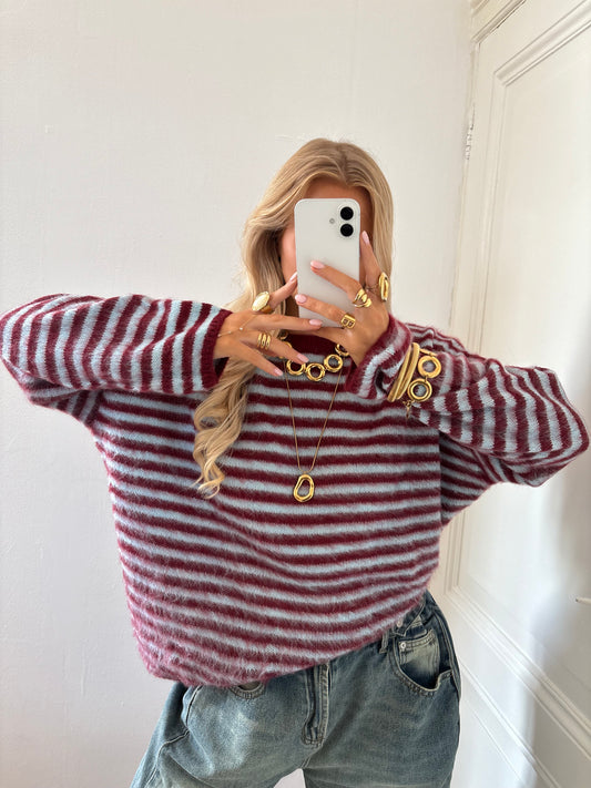 Levi stripes knit bordeaux/ijsblauw