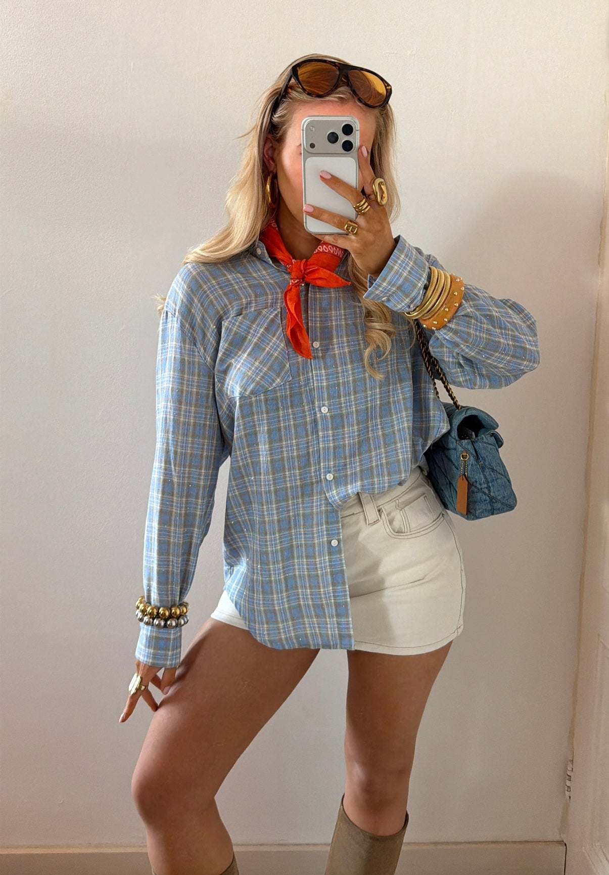 STUDDED CHECKERED BLOUSE