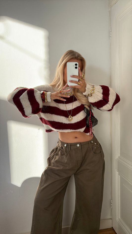 BACK SOON - Sophie knit stripes bordeaux/ecru
