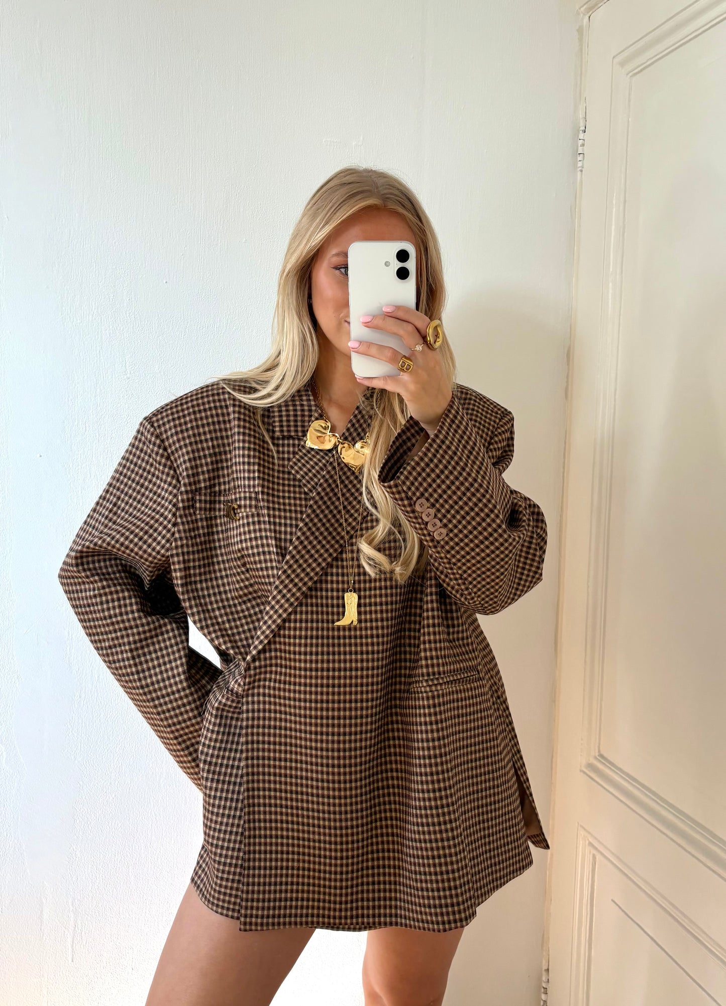 Carmen oversized blazer checkered bruin