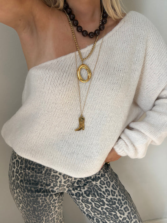 Nova one-shoulder knit crème