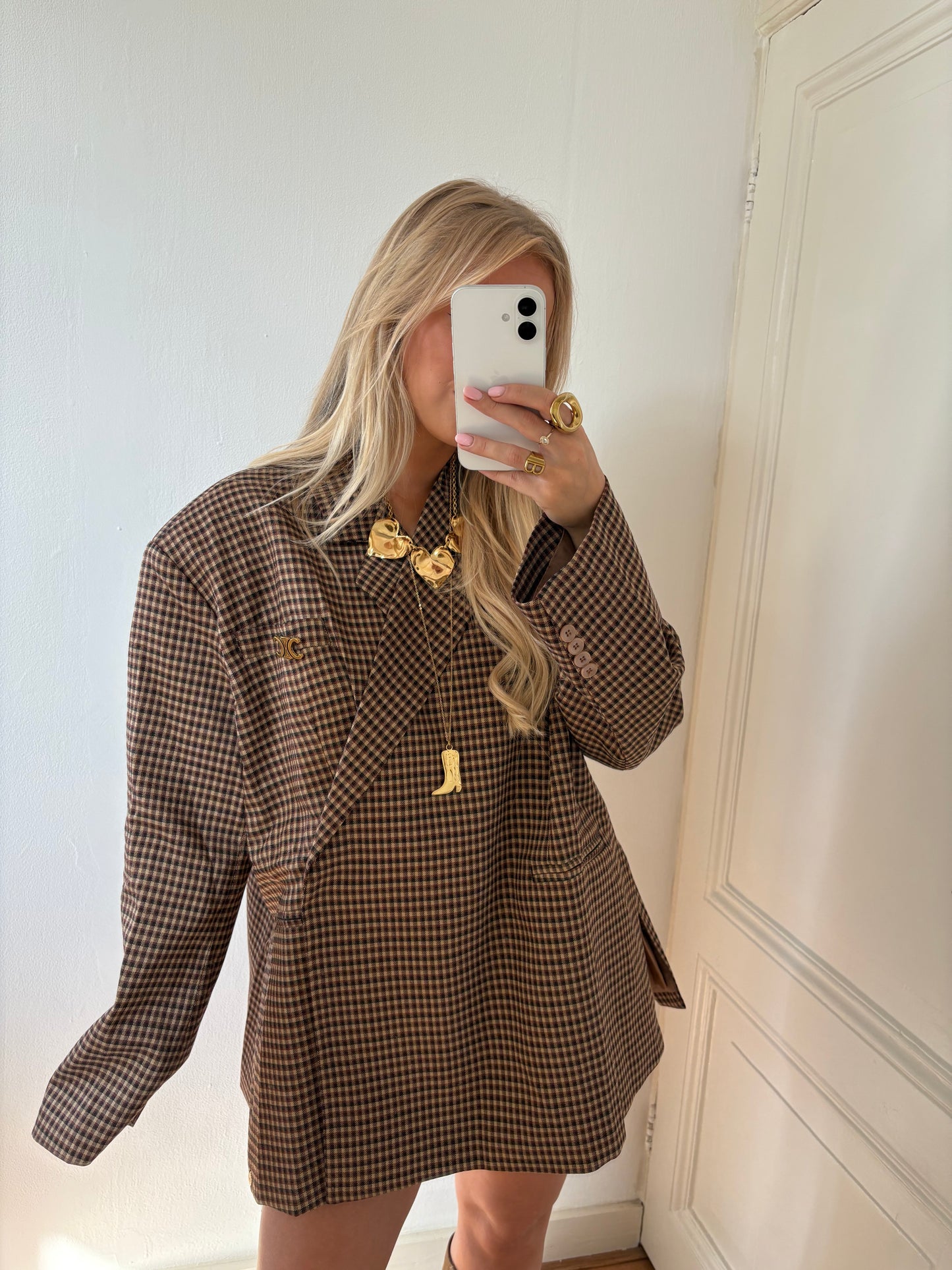 Carmen oversized blazer - Checkered Brown