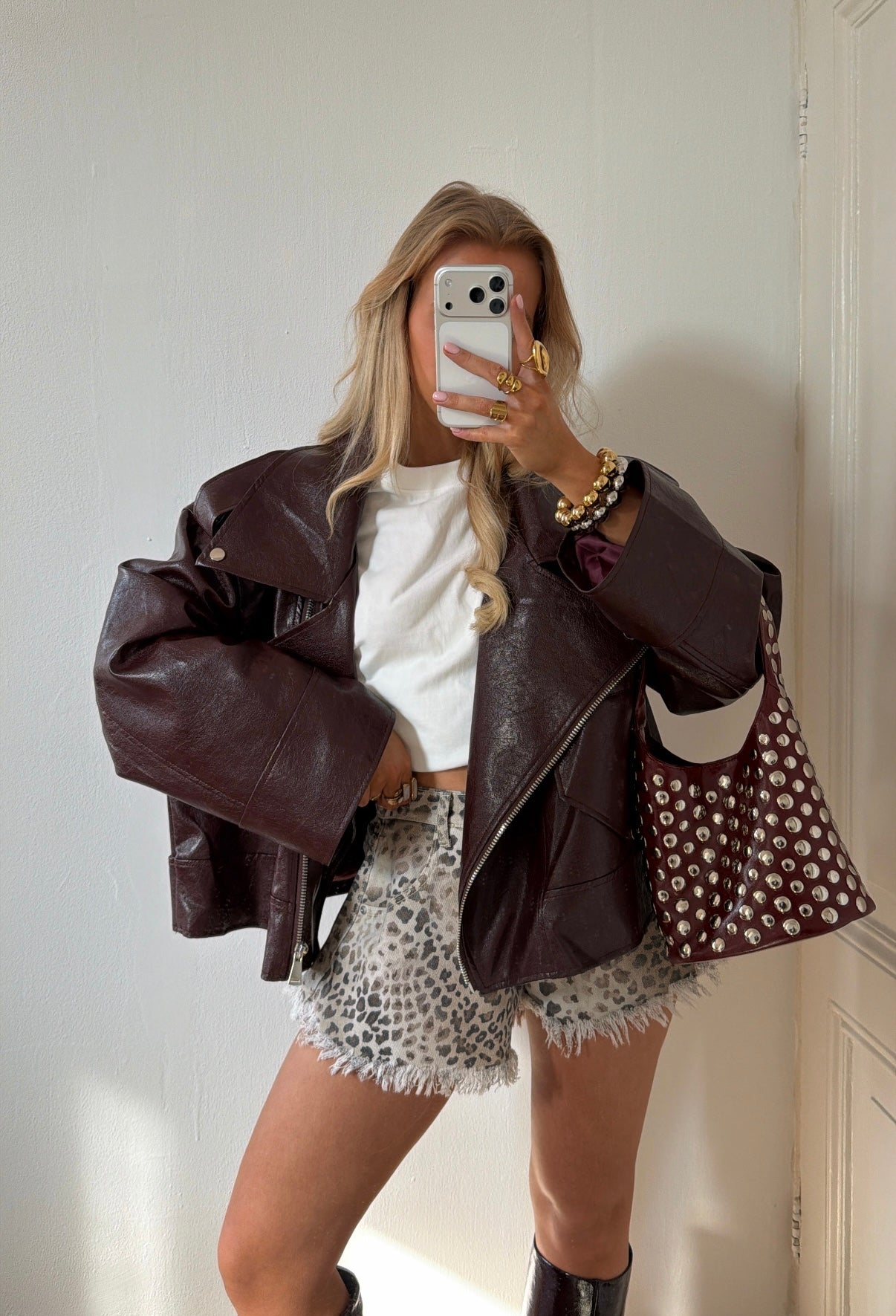 OVERSIZED BIKER JACKET BORDEAUX