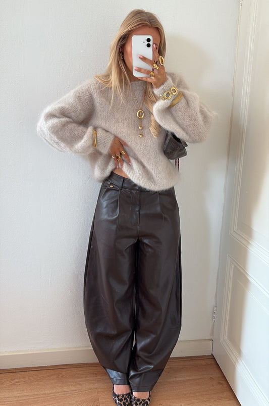 Nina PU balloon pants chocolade