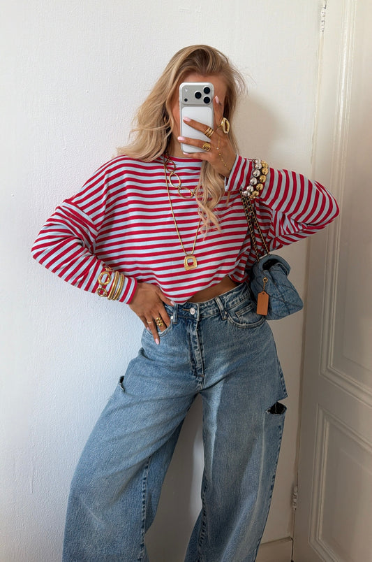 Lies striped tee rood / ijsblauw