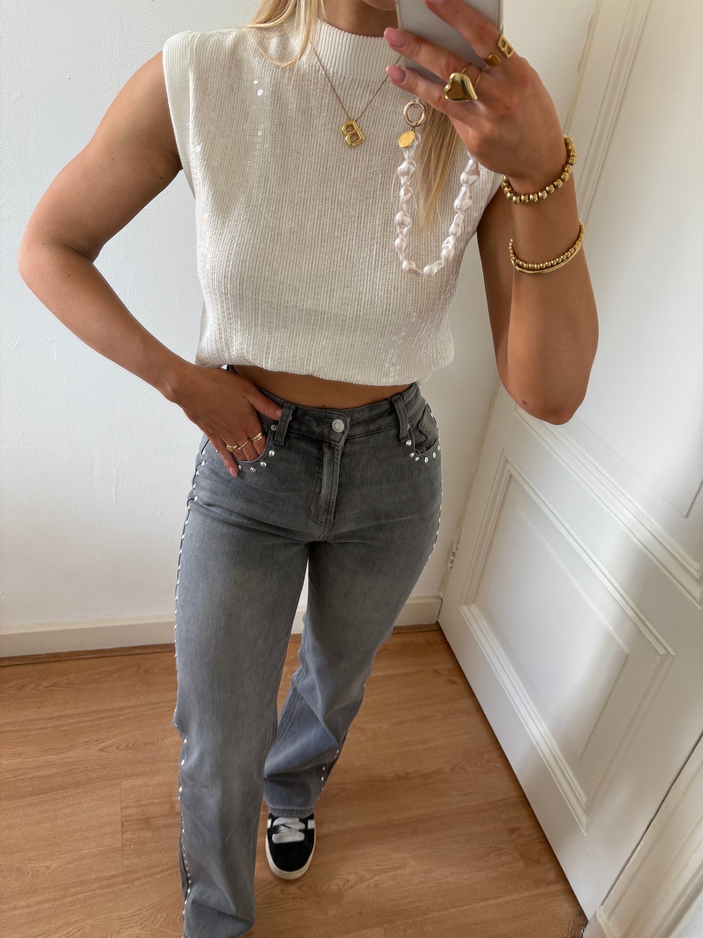 Lea studs jeans - grey