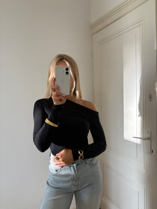 Iris one-shoulder top zwart