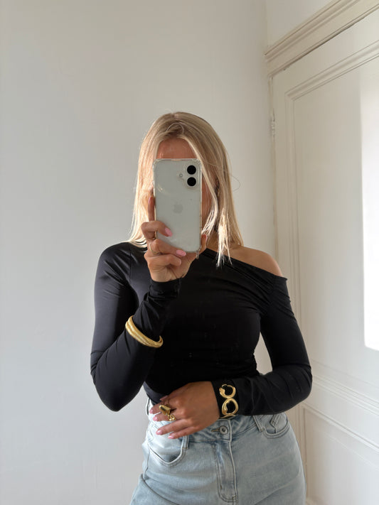 Iris one-shoulder top zwart