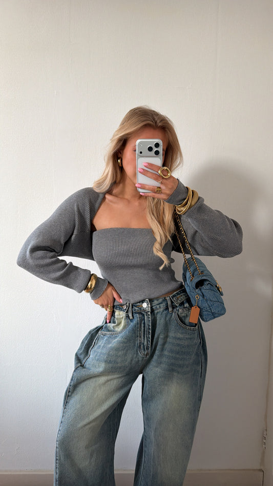 Tara tube top + vestje grijs