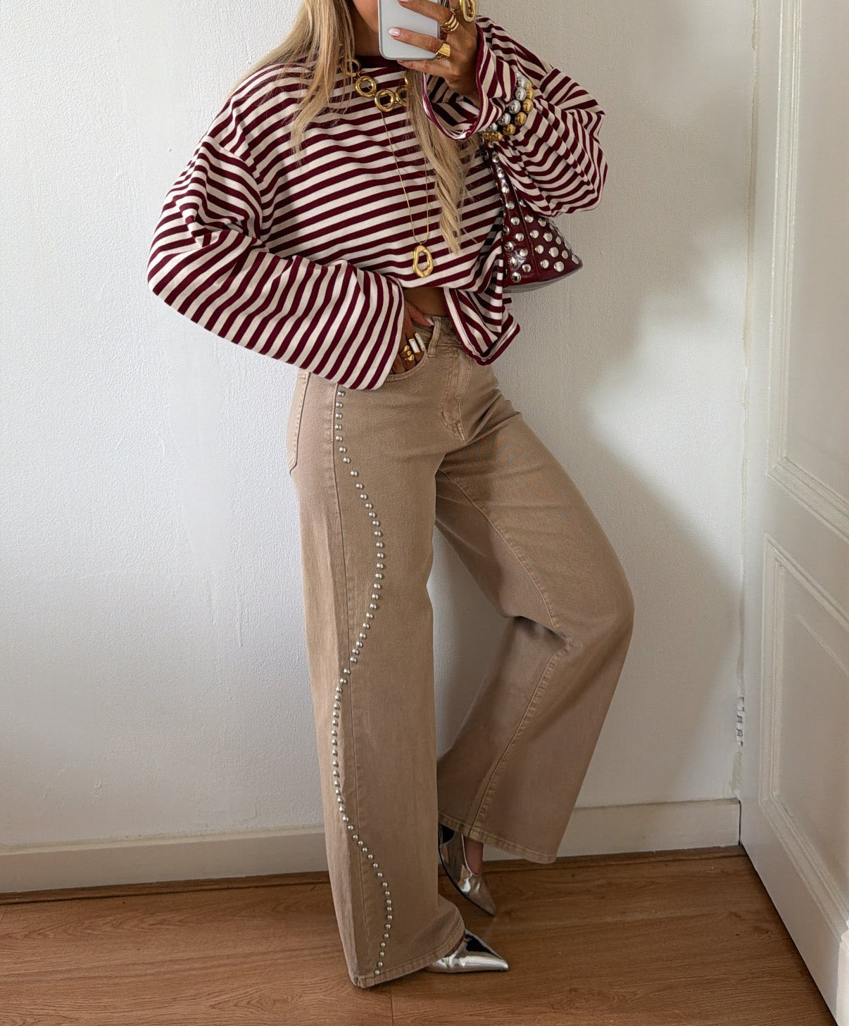 STUDDED JEANS BEIGE