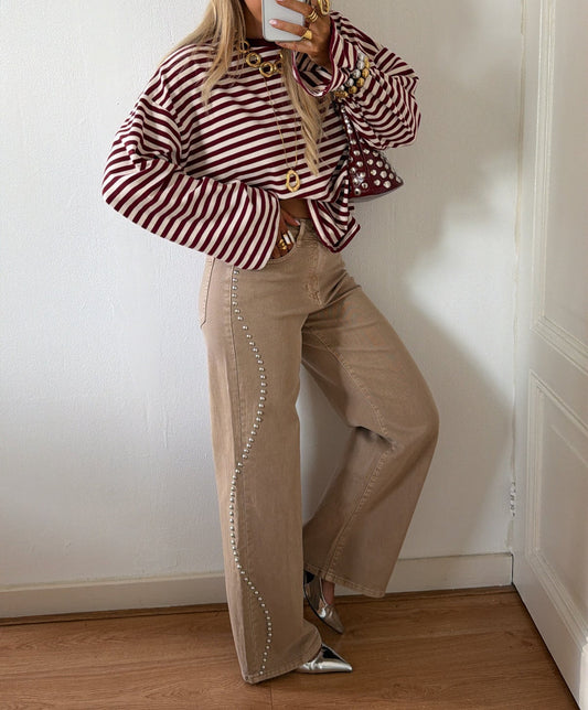 STUDDED JEANS BEIGE