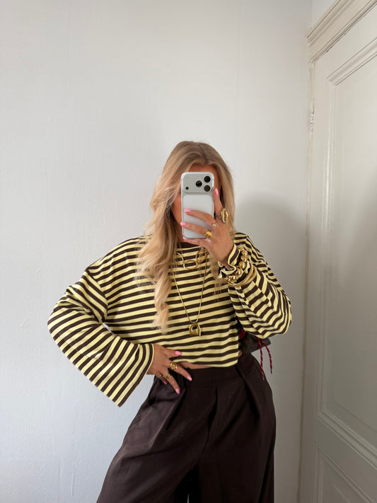 Nomi striped tee geel/bruin