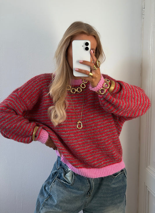 Senna striped knit roze/rood/bruin