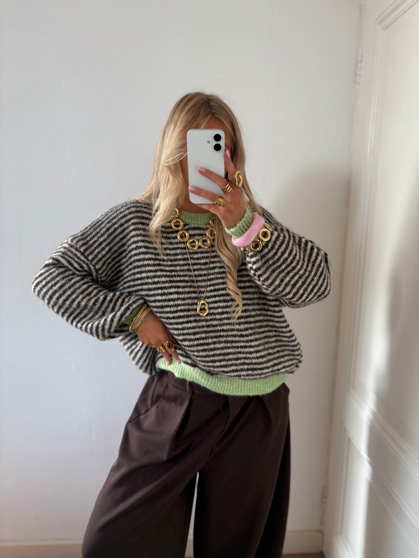 BACK SOON - Senna stripes knit beige/chocolade/groen