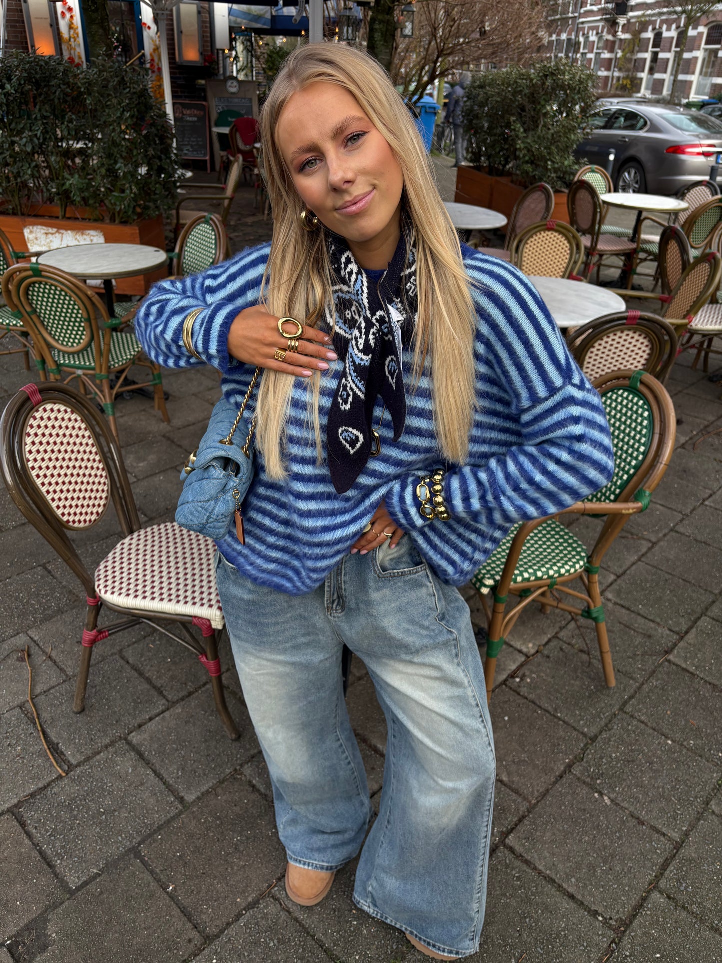 Levi stripes knit jeans blauw/ijsblauw