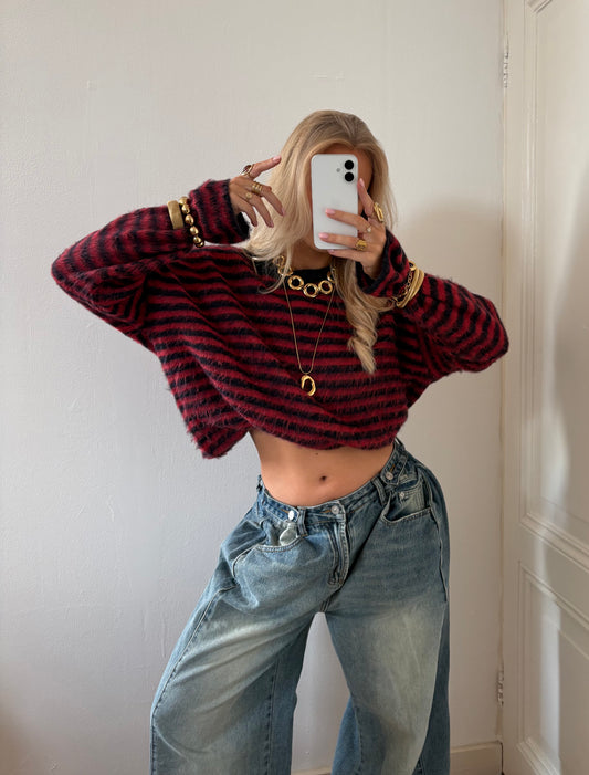 Levi striped knit donkerblauw/rood