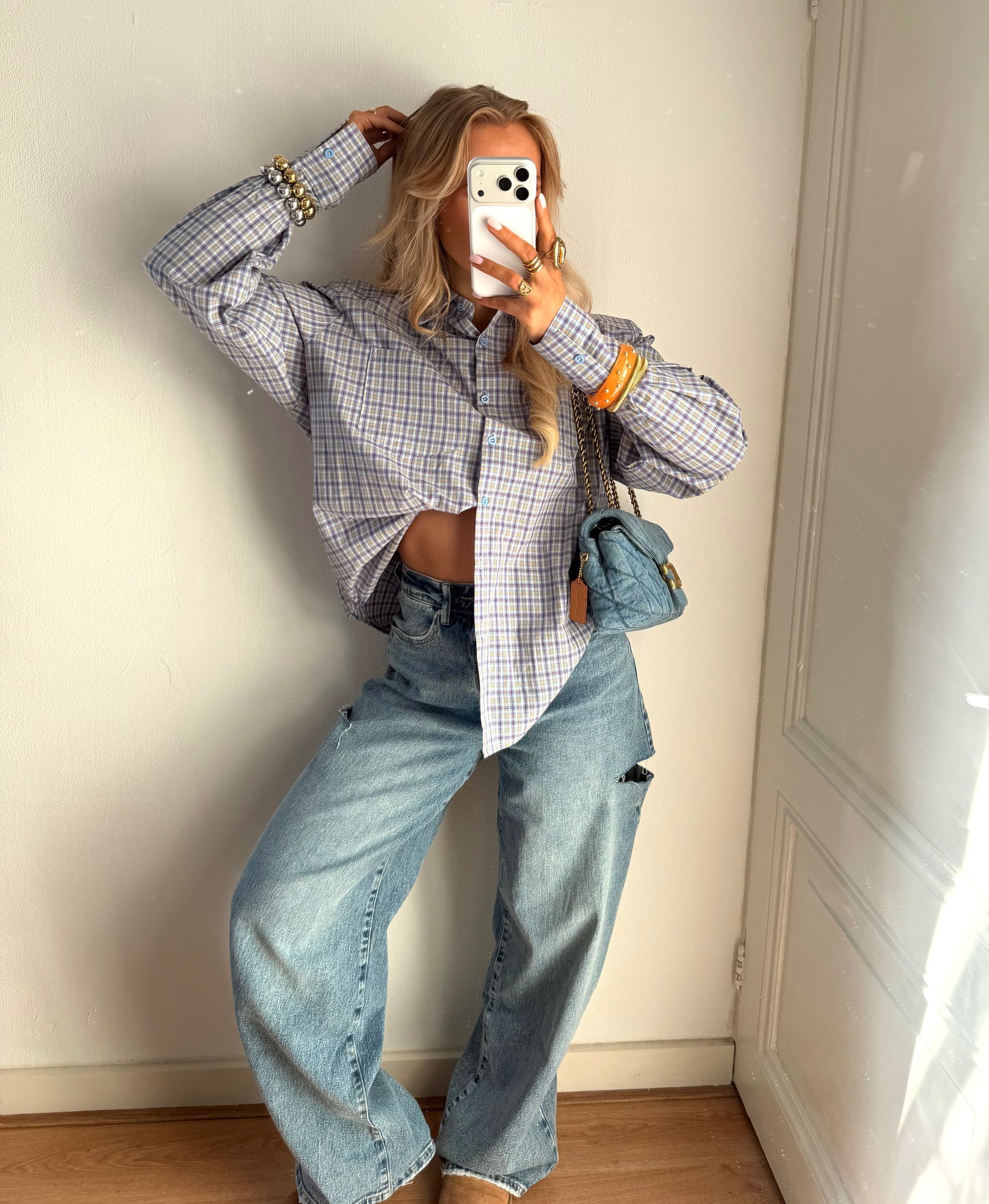 Chiara checkered blouse blauw