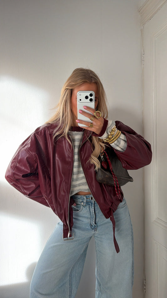 Mikky stripes knit grijs/bordeaux