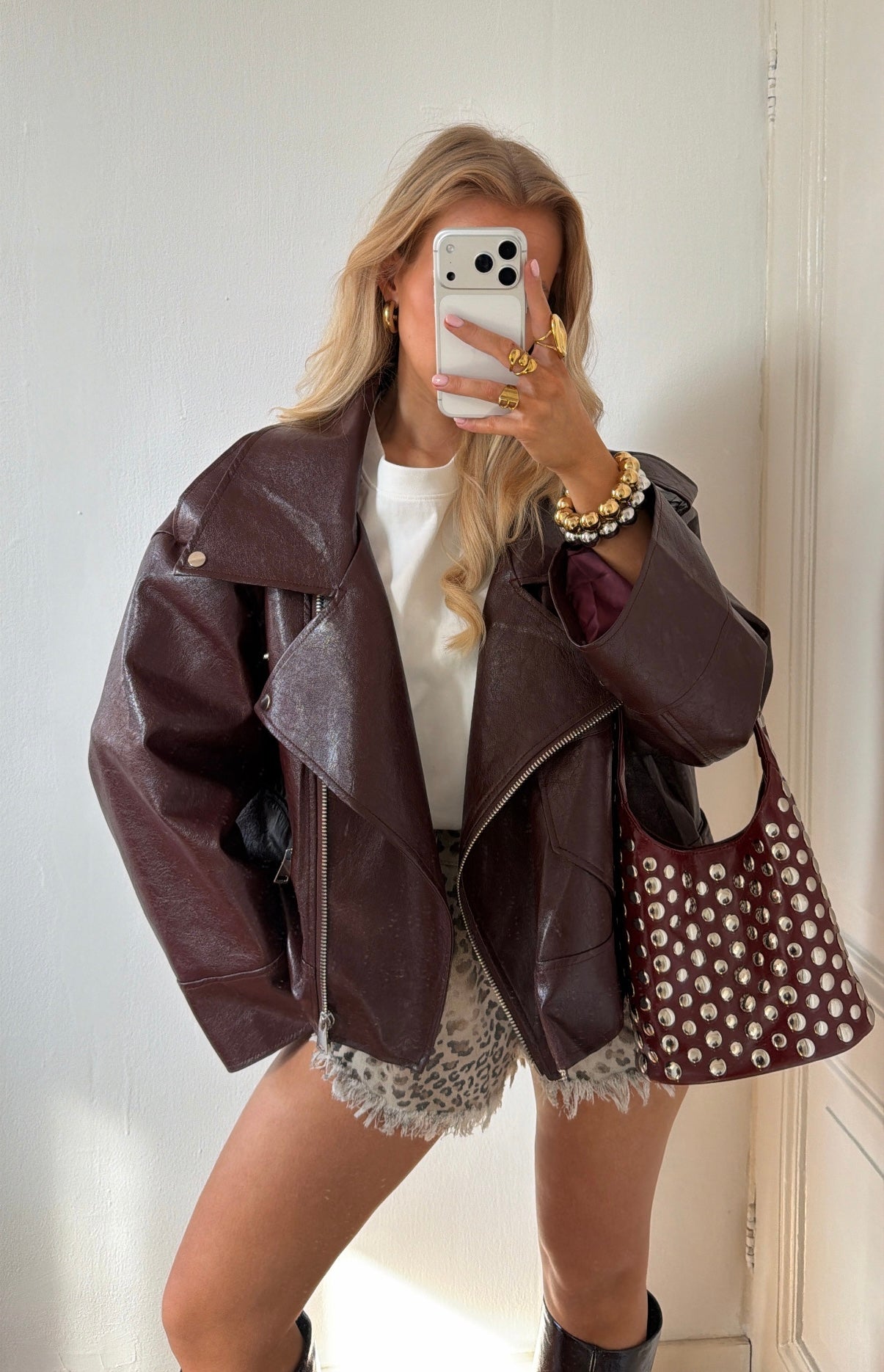 OVERSIZED BIKER JACKET BORDEAUX