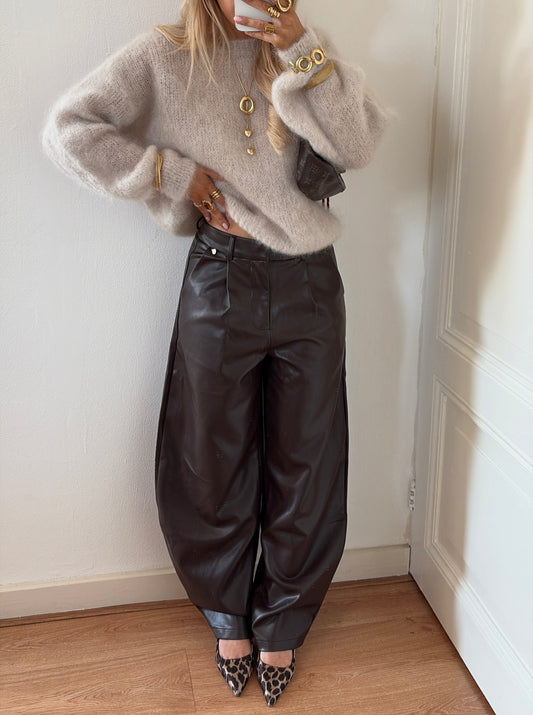 Nina PU balloon pants chocolade