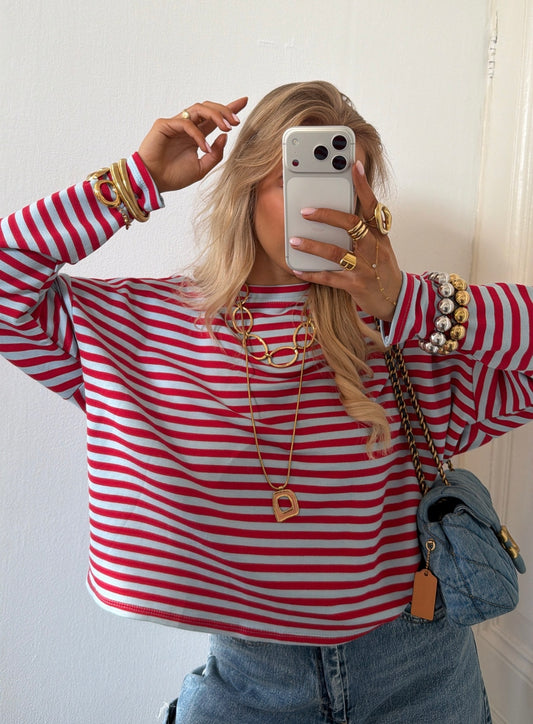 Lies striped tee rood / ijsblauw