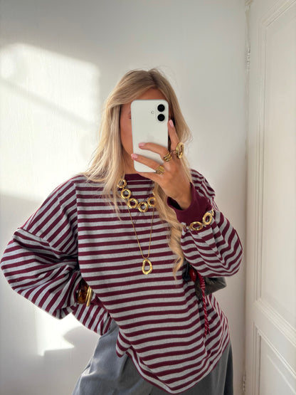 Leonie stripes longsleeve grijs/bordeaux