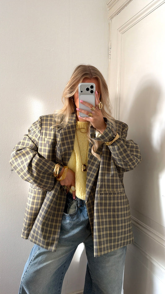 BACK SOON - Carmen blazer checkered geel/marine