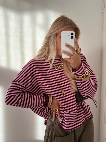 Lies stripes tee roze/burgandy