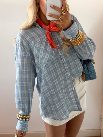 STUDDED CHECKERED BLOUSE