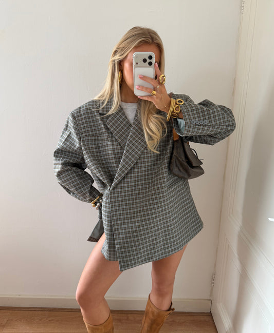 OVERSIZED BLAZER CHECKERED BLAUW