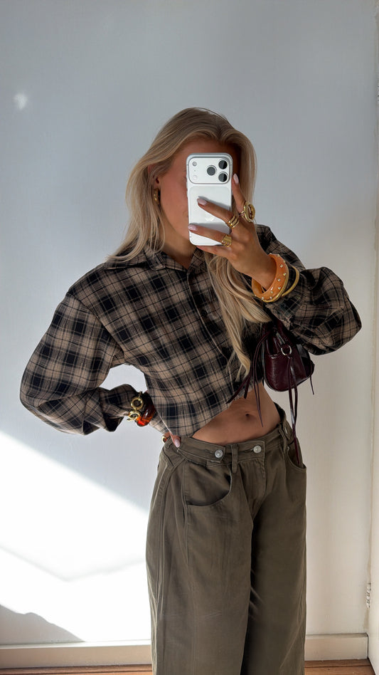 CHECKERED BLOUSE ZWART