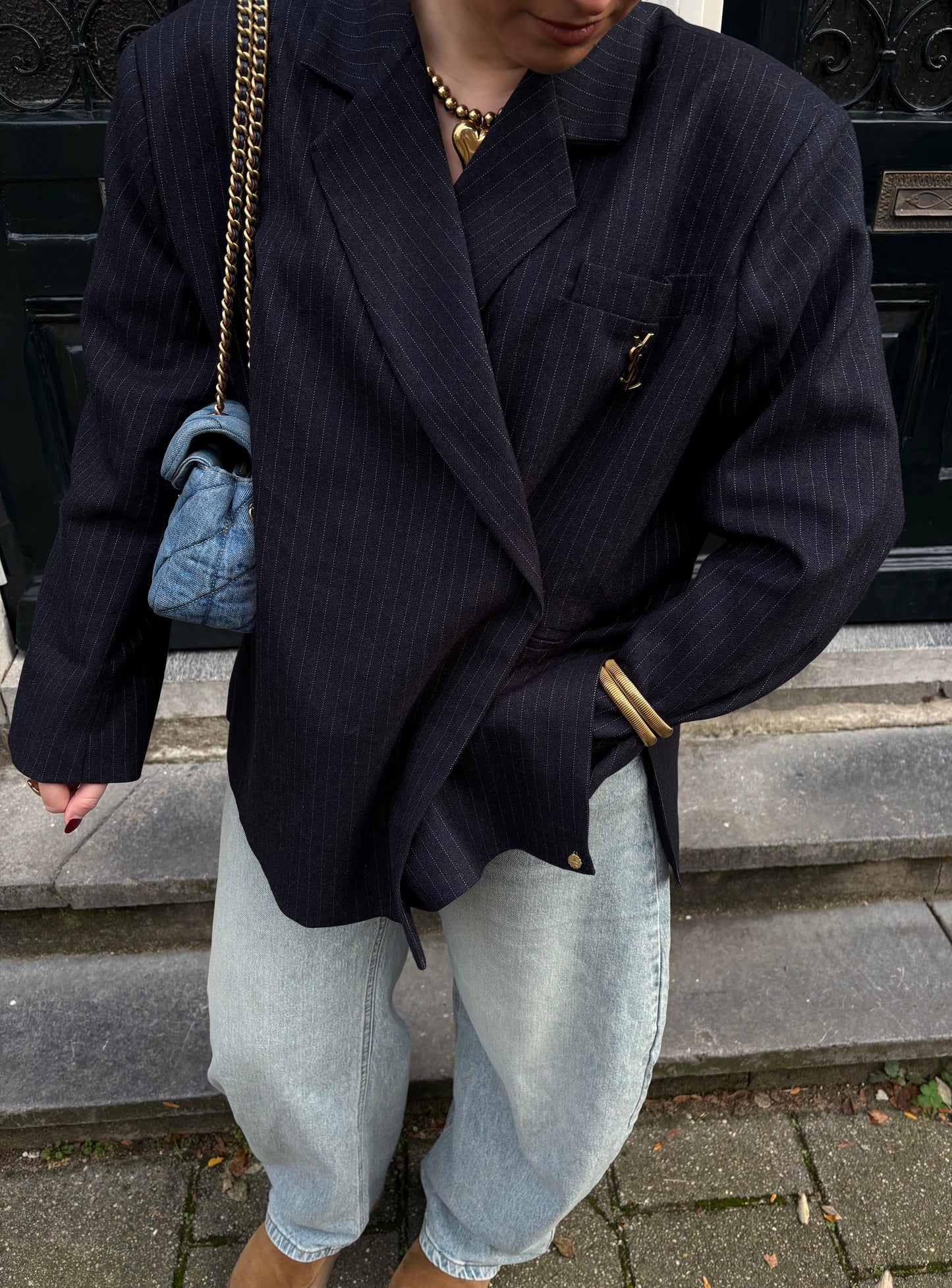 Carmen oversized blazer striped marineblauw