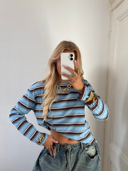 Nori stripes tee blauw / chocolade
