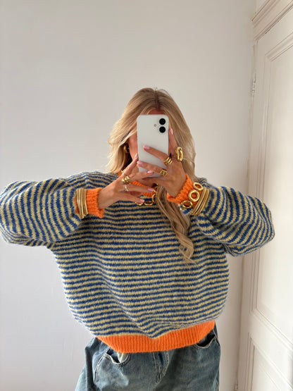 BACK SOON - Senna stripes knit blauw/geel/oranje