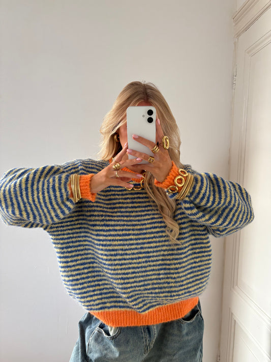 BACK SOON - Senna stripes knit blauw/geel/oranje