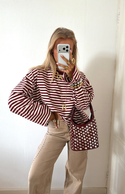 STRIPED LONGSLEEVE ECRU/ROOD