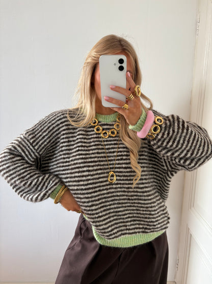 BACK SOON - Senna stripes knit beige/chocolade/groen