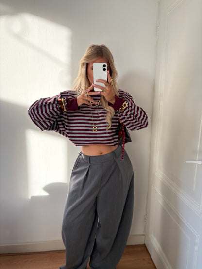 Leonie stripes longsleeve grijs/bordeaux