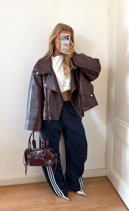 OVERSIZED BIKER JACKET BORDEAUX