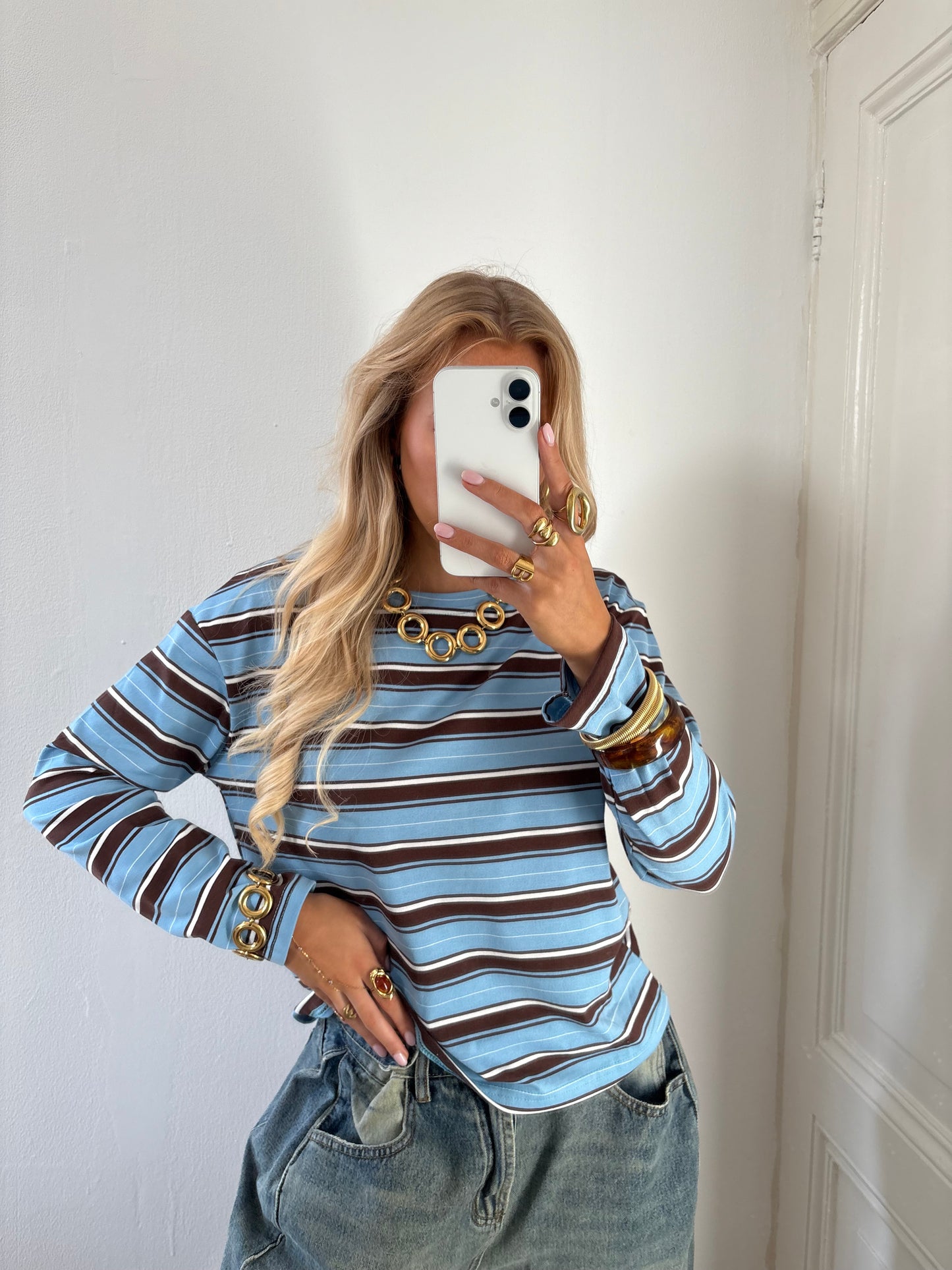 Nori stripes tee blauw / chocolade