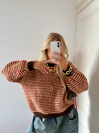 Senna stripes knit bordeaux/geel/chocolade