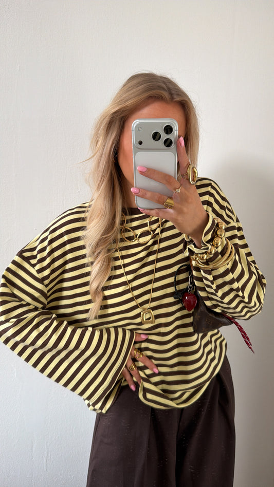Nomi striped tee geel/bruin
