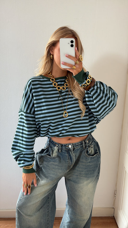 Leonie striped longesleeve groen/blauw
