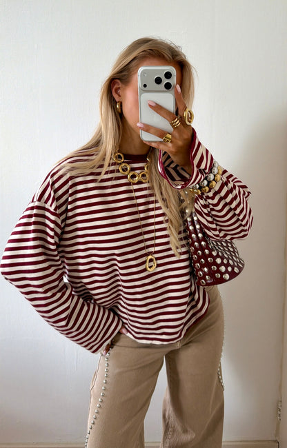 STRIPED LONGSLEEVE ECRU/ROOD