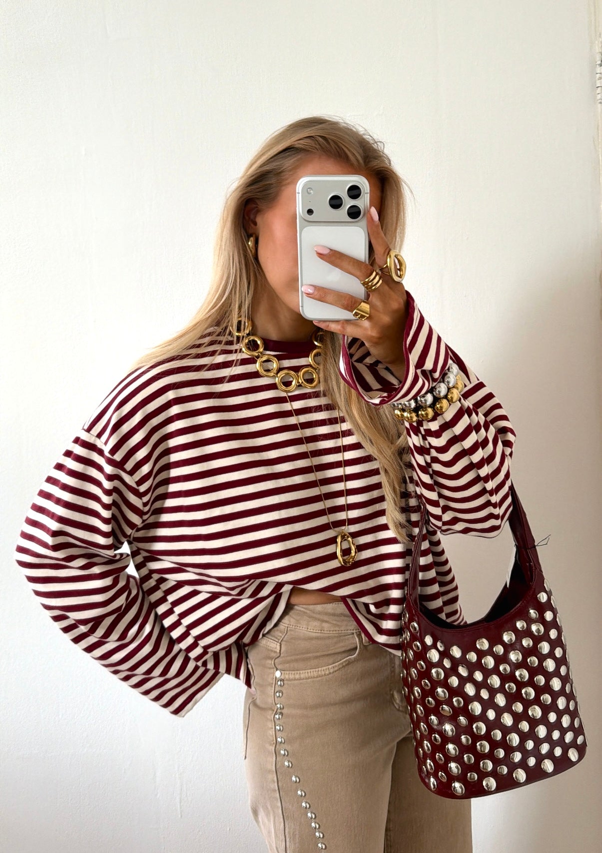 STRIPED LONGSLEEVE ECRU/ROOD