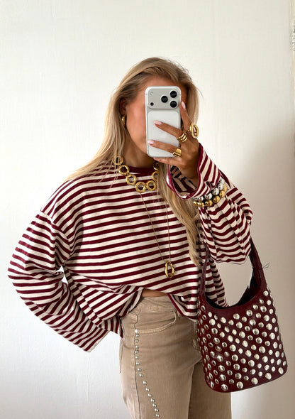 STRIPED LONGSLEEVE ECRU/ROOD