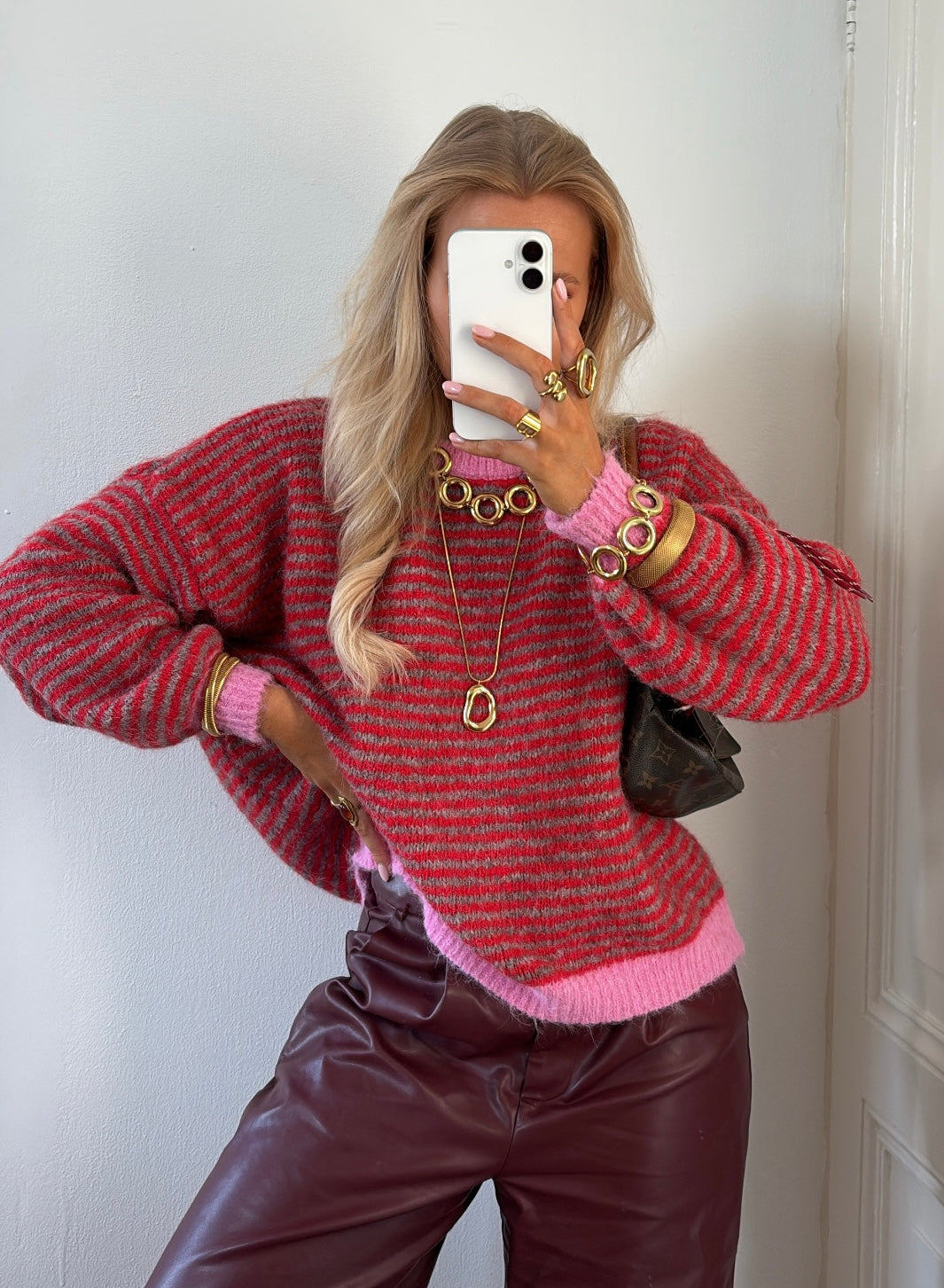 Senna striped knit roze/rood/bruin